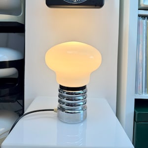 Vintage Tronconi &quot;Bulb&quot; Table Lamp by Enrico Tronconi • 1970s • Space Age Opaline Glass & Chrome