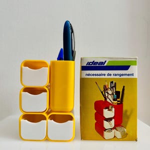 Vintage IDEAL Yellow Desk Organizer: Retro Mod Office Caddy