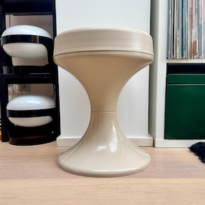 West Germany Vintage Emsa Stool - Space Age Side Table | 70s Mid-Century Modern Retro Design | Beige