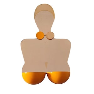 1980s Italian Modern Lady Wall Mirror: Vintage Amber Pop Art Storage