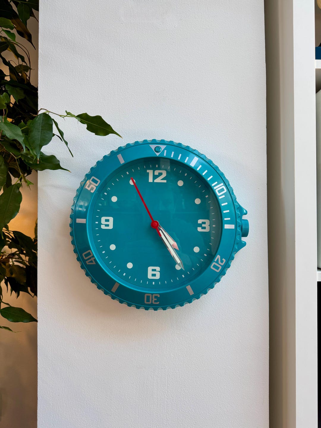 Y2K Turquoise Diver Style Wall Clock – Large Plastic Retro Clock ...
