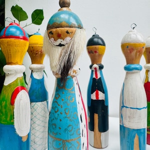 1960s German Folk Art Wooden Dolls - Hand Painted Set of 9