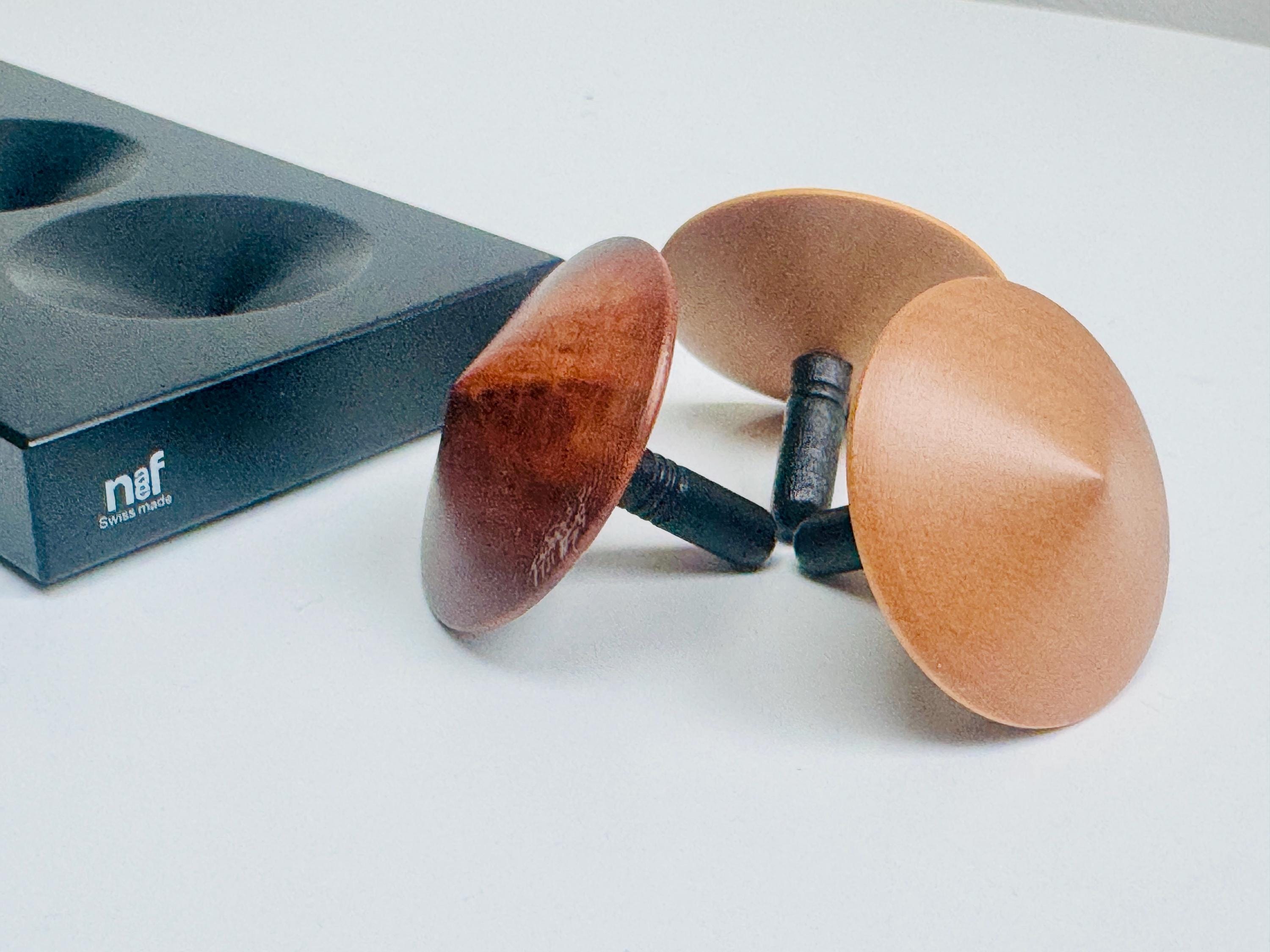 Vintage Naef Spielkultur Wooden Spinning Tops Set • Swiss Mid