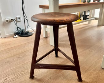Rustic Industrial Workshop Stool German Bauhaus Mid Century Modern Rowac Era Bench