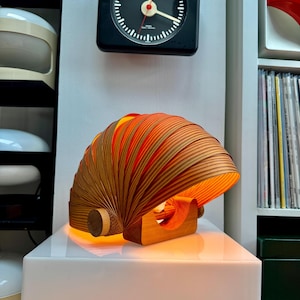 Vintage Pine Veneer Shell Shape Table Lamp Mid Century Wall Lightning Translandia Denmark 1960s