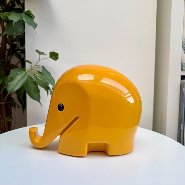 XXL Luigi Colani Drumbo Elephant Piggy Bank – Vintage 1970s Pop Art Yellow Plastic Money Box – German Design Icon