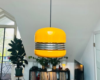 Lampe à suspension Kazuo Motozawa pour le personnel, Allemagne des années 70, jaune pop art rétro vintage milieu du siècle