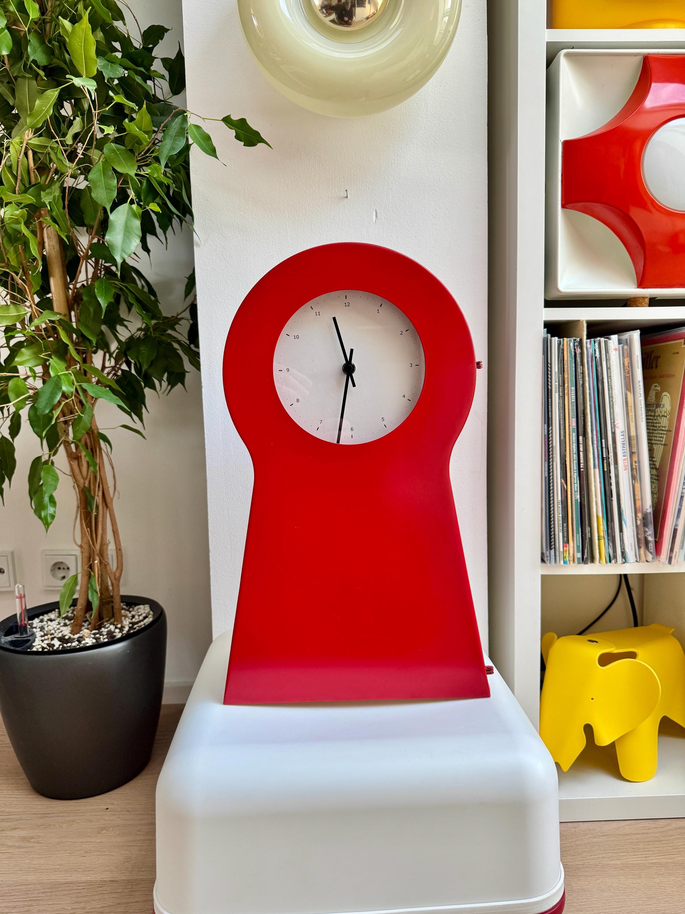 Vintage IKEA PS Red Keyhole Wall Clock With Storage Shelves