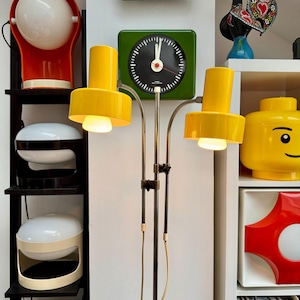 Vintage 60s DDR Floor Lamp – Adjustable Dual Spotlight Yellow Base – Mid-Century Modern Industrial Reading Lamp – Made in West Germany