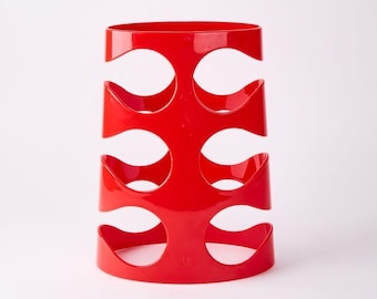 Ran Lerner for Umbra “Grapevine” Red Acrylic Wine Rack – Postmodern Space Age 6 Bottle Holder – Sculptural Plastic Design