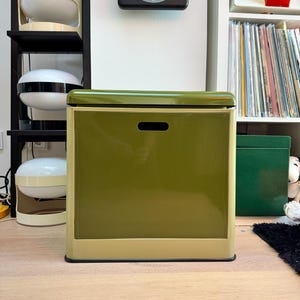 Bicolor Green 70s Vintage Bathroom Laundry Box Stool by EMSA West Germany – Mid-Century Modern Space Age Plastic Storage Bench