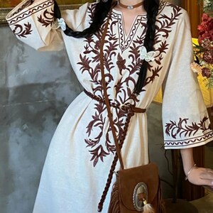 Floral Long Dress Boho Dress V Neck Comfortable Loose Style With Belt zdjęcie 2