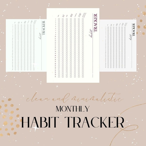Clean Minimalistic Monthly Habit Tracker, instantly downloadable and printable multiple colours