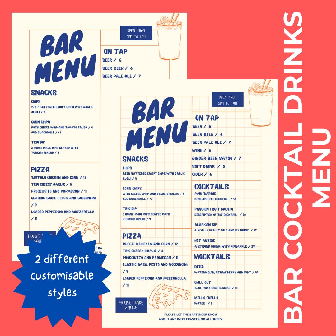 Retro Bar Drinks Menu Template: Rustic Customizable Design (canva ...
