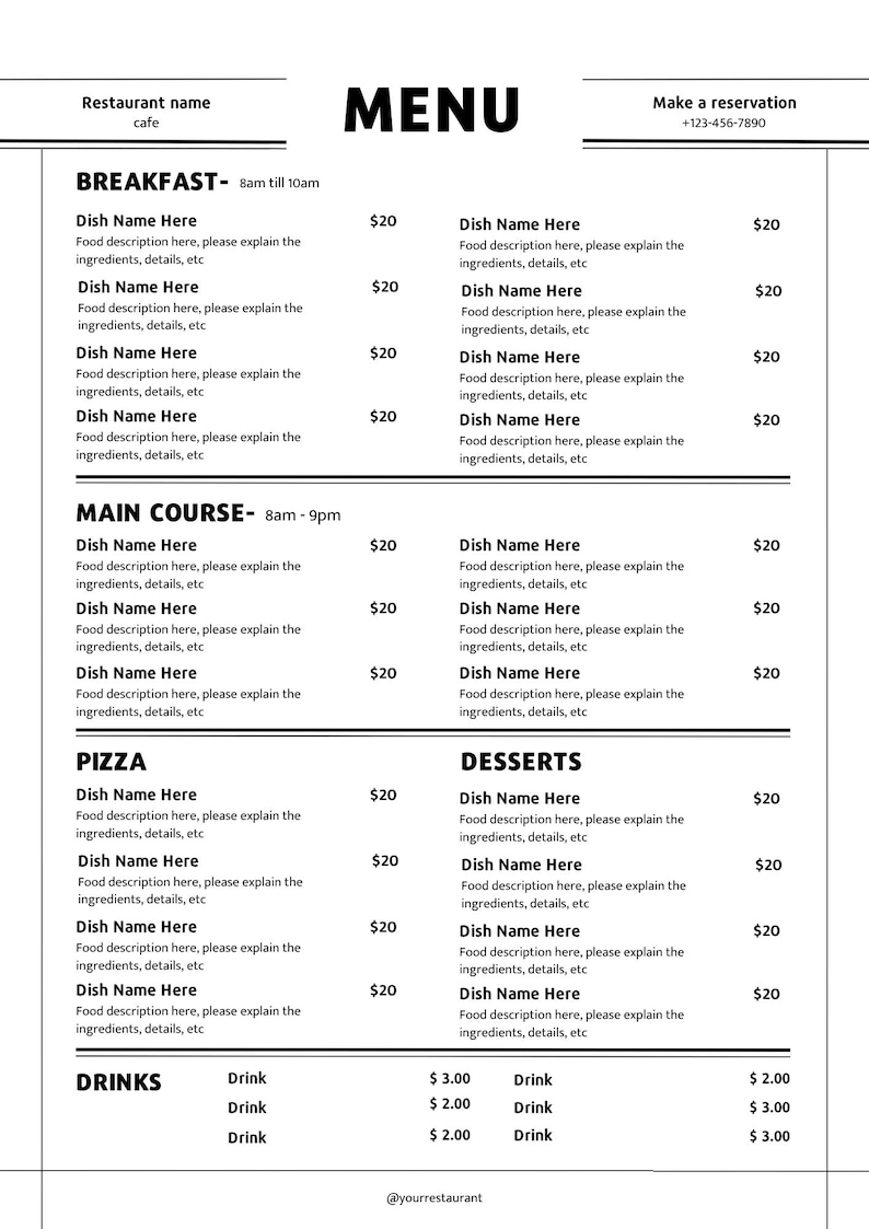 Sleek Cafe Menu Template, Beige and White, Customizable (digital ...