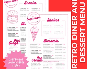 Retro Diner Menu Template: Pink & Cream Design (Customizable, Instant Download)