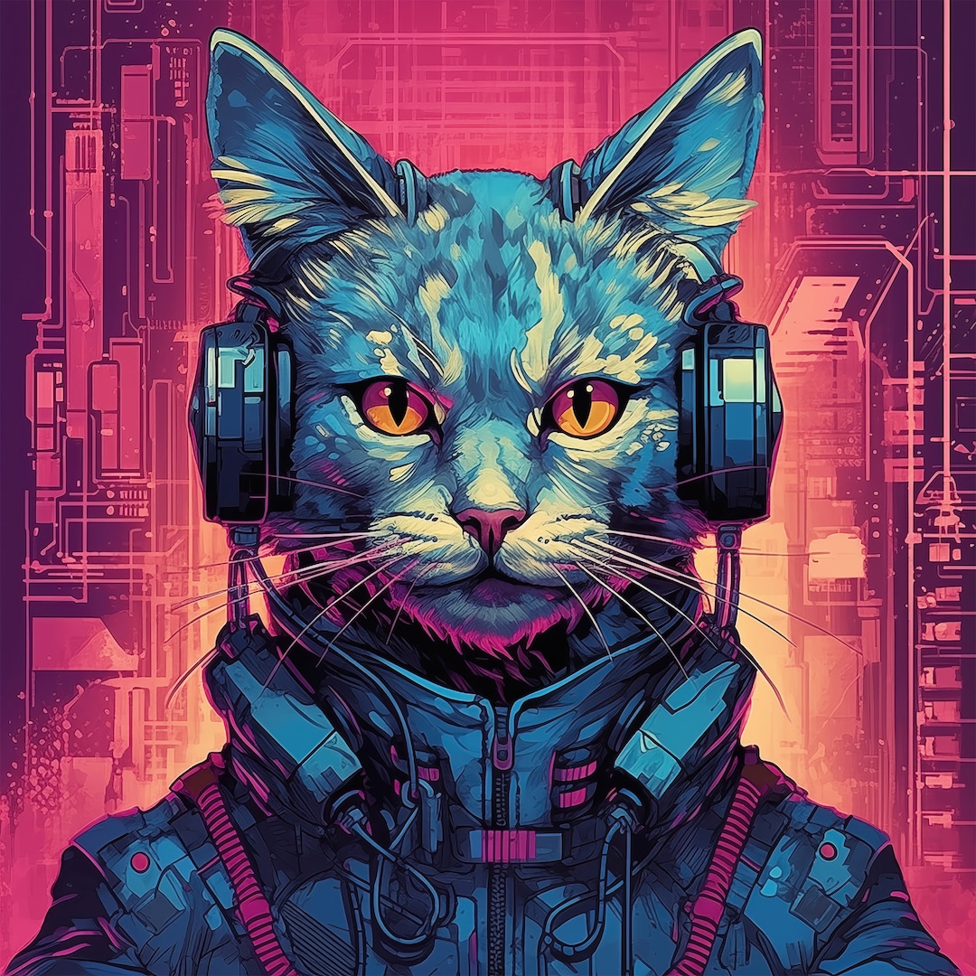 Cyberpunk Cat 01, Cyberpunk Style, AI Wall Art, Amazing as an A0 Poster ...