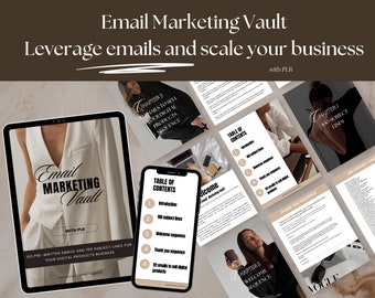 Email Marketing Vault, Guide with 103 prewritten emails for digital products business and 100 subject lines. Includes PLR + MRR.
