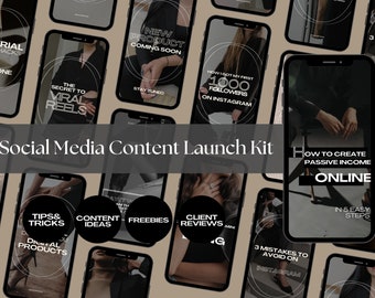 Social Media Content Launch Kit - Dark Aesthetics w MRR and PLR, Instagram Posts, Stories, Reel Covers, Carousels and Highlight Covers