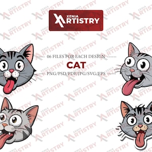 Lustiges Katzen-Gesicht svg-Bundle, Katzen-Clipart, niedliche wütende Katzen-SVG, Katzen-Silhouette-SVG, Cartoon-Katzen-SVG, lustiges Tier