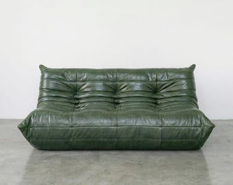 Oil Wax Leather 3 Seater Sofa – Low Profile Tufted Lounge Couch