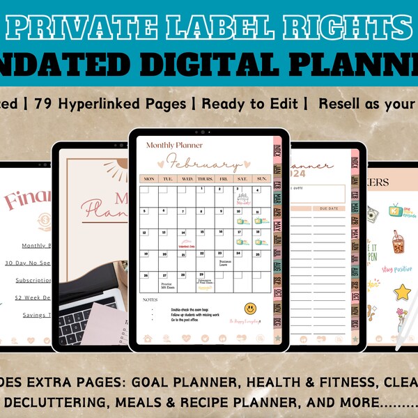 PLR Digital Planner, Goodnotes/ Notability Digital Planner, iPad/ Android, Digital Journal PDF, Self-care, Meal Planner, Finance, Health