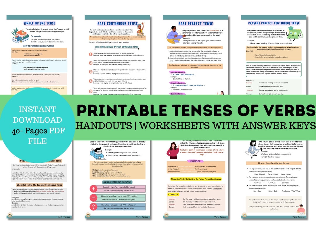 english-verb-tenses-notes-worksheets-with-answer-keys-etsy