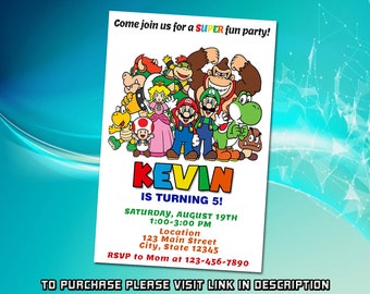Bewerkbare Super Mario verjaardagsuitnodiging, Super Mario uitnodiging, digitale verjaardagsuitnodiging voor kinderen