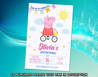 Personalizar la invitación de cumpleaños de Peppa Pig, invitación de Peppa Pig, invitación imprimible, invitación digital editable, invitación de cumpleaños para niños