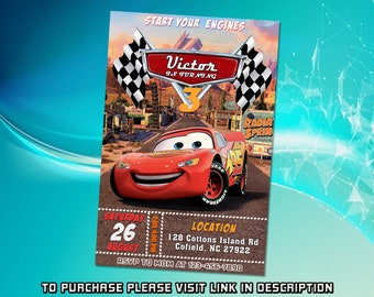 Personalize Cars birthday invitation, Cars birthday invitation, Lightning mcqueen invitation, Invitation for boys