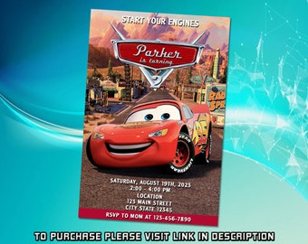 Personalize Cars birthday invitation, Cars birthday invitation, Lightning mcqueen invitation, Invitation for boys