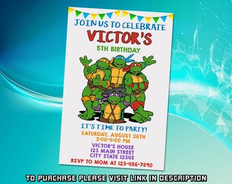 Invitación de cumpleaños editable de tortuga ninja mutante adolescente, invitación de cumpleaños TMNT, invitación de cumpleaños para niños