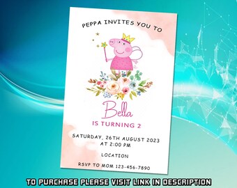 Personalize Peppa Pig Birthday Invitation, Peppa Pig Invitation, Printable Invitation, Editable Digital Invitation, Kids Birthday Invitation