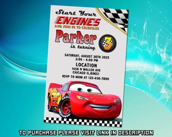 Personalizar invitación de cumpleaños de Cars, Invitación de cumpleaños de Cars, Invitación de Rayo mcqueen, Invitación para niños
