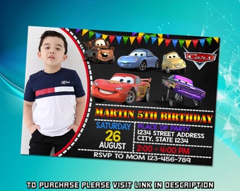 Personalizar invitación de cumpleaños de Cars, Invitación de cumpleaños de Cars, Invitación de Rayo mcqueen, Invitación para niños