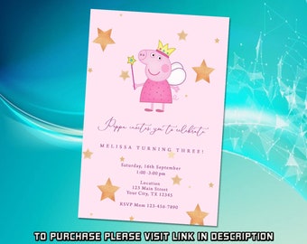 Personaliseer Peppa Pig verjaardagsuitnodiging, Peppa Pig uitnodiging, afdrukbare uitnodiging, bewerkbare digitale uitnodiging, kinderverjaardagsuitnodiging