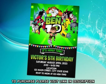 Personalize Ben 10 birthday invitation, Ben 10 invitation, Digital printable Birthday invitation, Super hero birthday invite