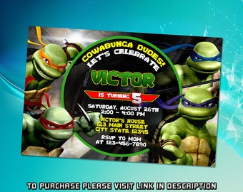 Invitación de cumpleaños editable de tortuga ninja mutante adolescente, invitación de cumpleaños TMNT, invitación de cumpleaños para niños