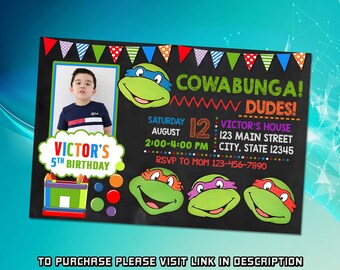 Invitación de cumpleaños editable de tortuga ninja mutante adolescente, invitación de cumpleaños TMNT, invitación de cumpleaños para niños