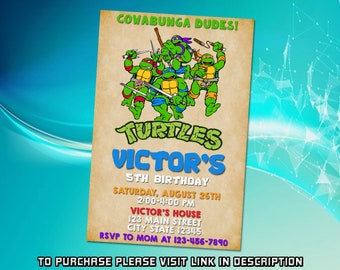 Invitación de cumpleaños editable de tortuga ninja mutante adolescente, invitación de cumpleaños TMNT, invitación de cumpleaños para niños