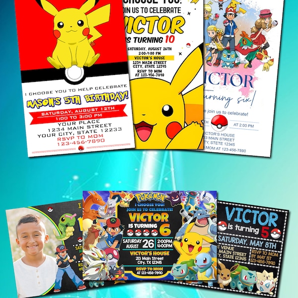 Personalize Pokemon Birthday invitation, Pokemone birthday invitation, Pikachu birthday invitation