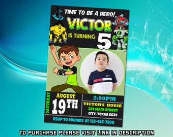 Personalice la invitación de cumpleaños de Ben 10, invitación de Ben 10, invitación de cumpleaños imprimible digital, invitación de cumpleaños de superhéroe