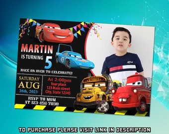 Personalize Cars birthday invitation, Cars birthday invitation, Lightning mcqueen invitation, Invitation for boys