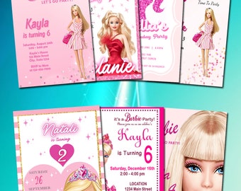 Personalize Barbie birthday Invitation, Barbie doll party invitation, Birthday invitation for girls