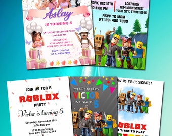 Bewerkbare Roblox verjaardagsuitnodiging, Roblox digitale verjaardagskaart, Roblox uitnodiging afdrukbaar