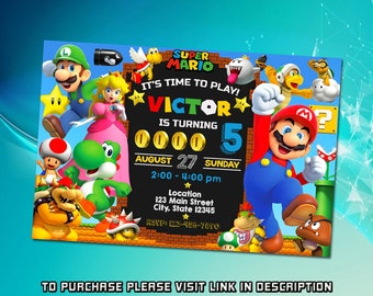 Editable Super mario birthday invitation, Super mario invitation, Digital Birthday invitation for kids