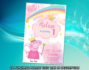 Personalizar la invitación de cumpleaños de Peppa Pig, invitación de Peppa Pig, invitación imprimible, invitación digital editable, invitación de cumpleaños para niños