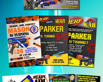 Personalize Nerf birthday invitation, Nerf party invitation, Printable birthday invitations, Invitation for kids