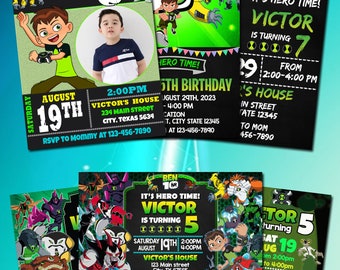 Invitación de cumpleaños de Ben 10, invitación de Ben 10, invitación de cumpleaños imprimible digital, invitación de cumpleaños de superhéroe