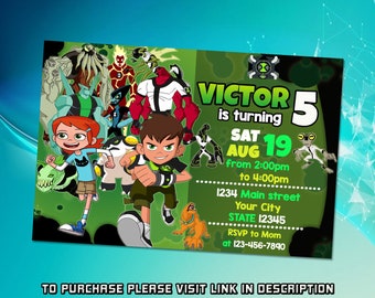 Personalice la invitación de cumpleaños de Ben 10, invitación de Ben 10, invitación de cumpleaños imprimible digital, invitación de cumpleaños de superhéroe